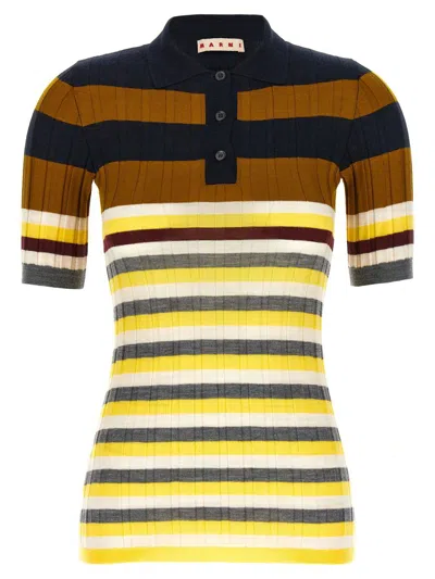 Marni Ribbed Texture Wool Polo Shirt In Multi