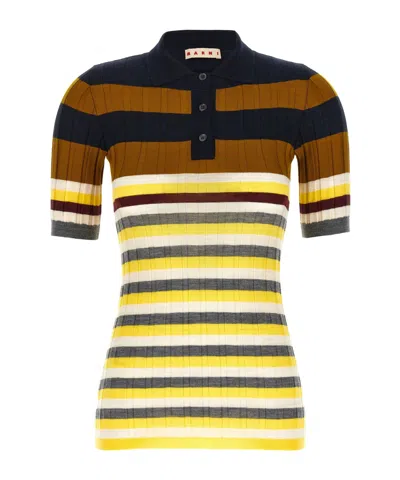 Marni Ribbed Texture Wool Polo Shirt In Multi