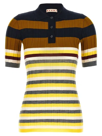 Marni Ribbed Texture Wool Polo Shirt In Multi