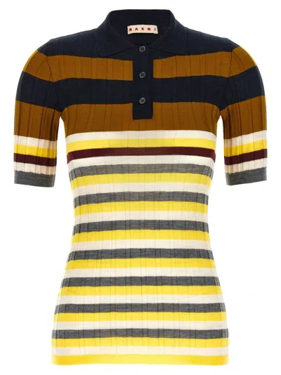 Marni Ribbed Texture Wool Polo Shirt In Multi