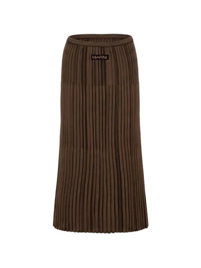 Marni Ribbed-knit Midi Skirt In Brown