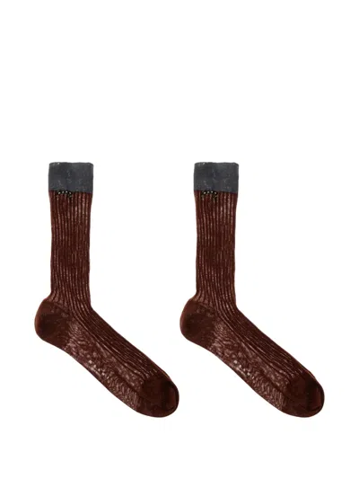 Marni Ribbed-knit Socks In Brown