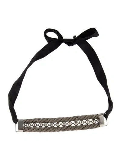 Pre-owned Marni Ribbon Bead Choker Necklace, 35" In Black