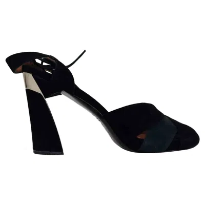 Pre-owned Marni Ribbon Strap Peep-toe Pumps In Black Suede