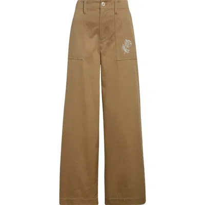Marni Rose Embroidered Cotton Gabardine Pants In Brown