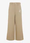 Marni Rose Embroidered Cotton Gabardine Pants In Nude