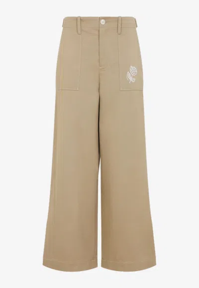 Marni Wide Leg High-rise Cotton Trousers In Nude
