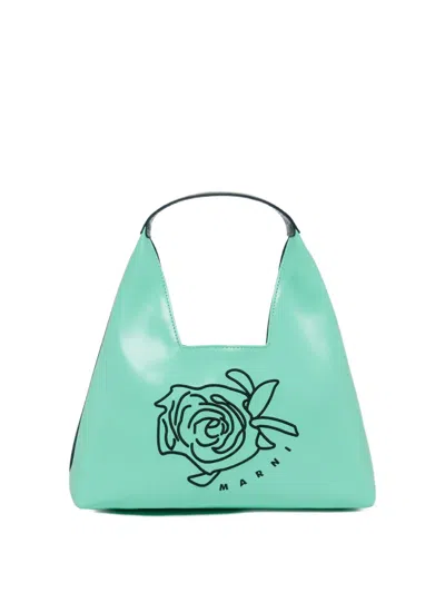 Marni Kids' Rose Graphic Shoulder Bag In Green