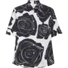 Marni White Poplin Short-sleeve Shirt With Cybele Print In Lily/white