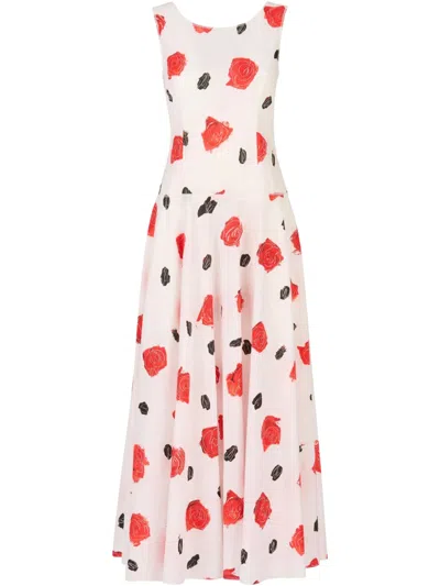 Marni Midikleid Mit Rosen-print In Irw01 Lily White