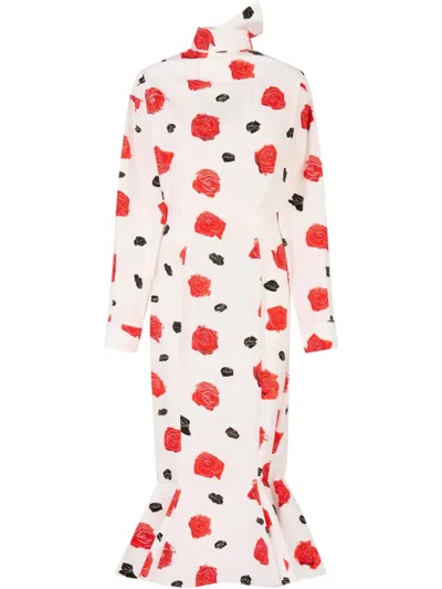 Marni Rose-print Midi Dress In White