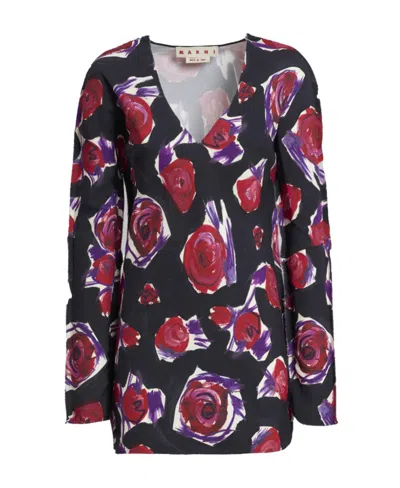 MARNI MARNI ROSE PRINTED CADY LONG SHIRT