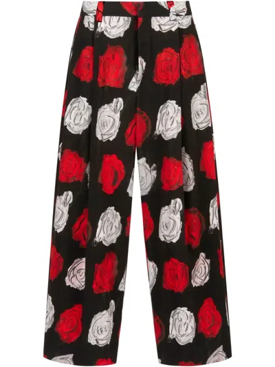 Marni Rose-print Trousers In Black