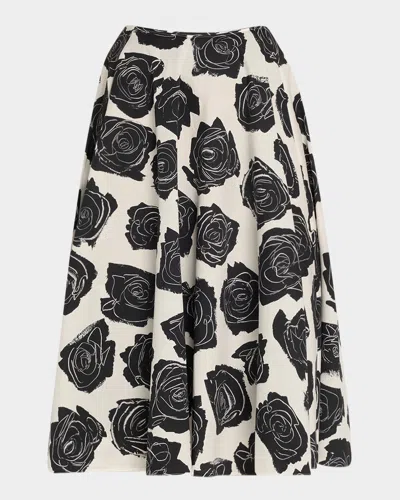 Marni Rose-printed Flare Midi Skirt
