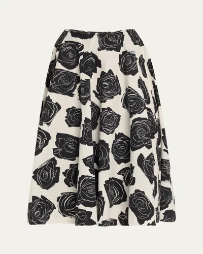 MARNI ROSE-PRINTED FLARE MIDI SKIRT