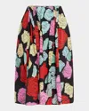 Marni Multicolor Midi Skirt With Elastic Waist And All-over Floral Motif In Cotton Woman