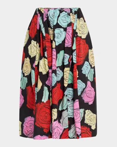 MARNI ROSE SCRIBBLE-PRINT PANELED PULL-ON MIDI SKIRT
