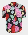 Marni Rose Scribble-print Short-sleeve Collared Shirt