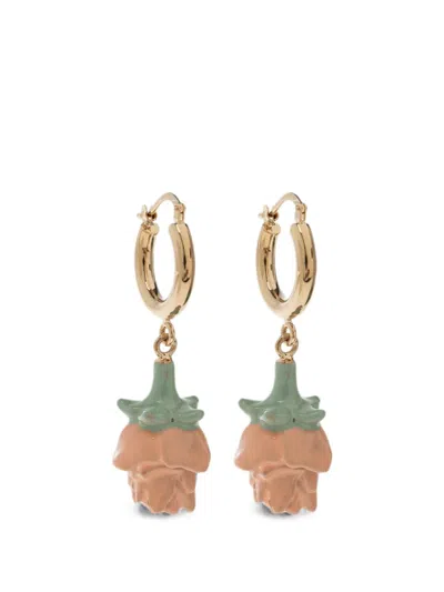 Marni Rose-pendant Hoop Earrings In Brown