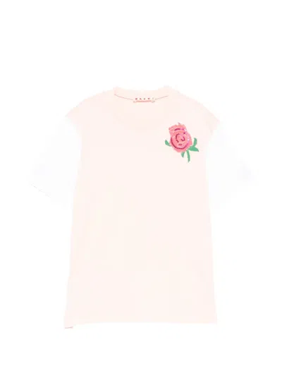 Marni Kids' Rose-print T-shirt In Pink