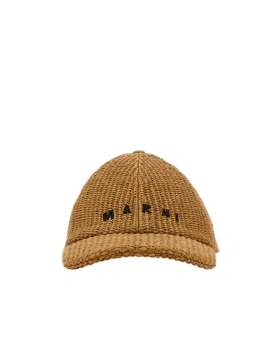 Marni Round Crown Baseball Cap In Brown