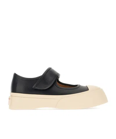 Marni Round Head Mary Jane Shoes In Black