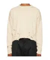 Marni Distressed Cotton Confetti Jacquard Crewneck Sweater In Nude