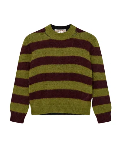 Marni Round Neck Long-sleeved Sweater In Green Lime