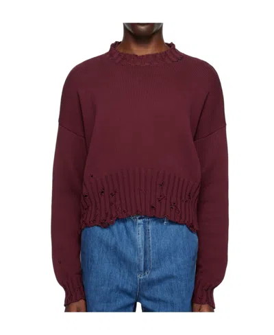 Marni Round Neck Short Knitted Sweater In Red