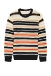 Marni Crew Neck Mohair Blend Sweater With Striped Pattern In Winter Wheat