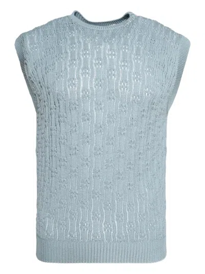 Marni Openwork Cotton Sweater Vest In Blue