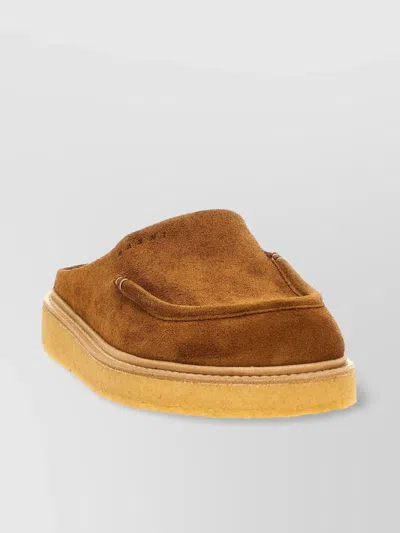 MARNI ROUND TOE SUEDE SABOTS WITH RUBBER SOLE