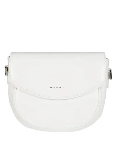 Marni Rounded Silhouette Flap Closure Shoulder Bag In White