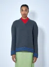 Marni Chevron-pattern Layered-effect Sweater In Blue
