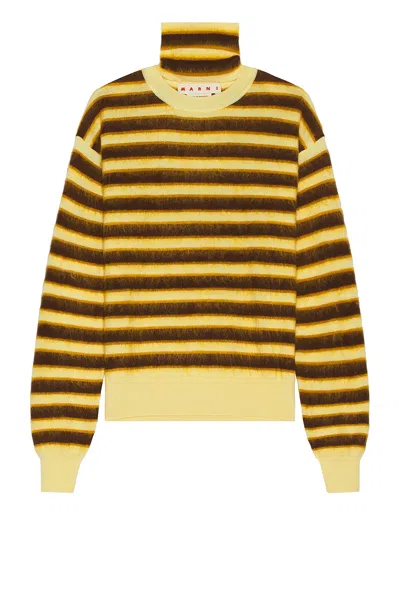 Marni Striped Roll-neck Knitted Jumper In Brown