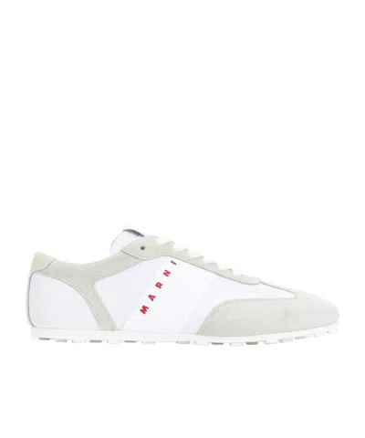 MARNI LOGO-PRINT SUEDE-PANEL SNEAKERS