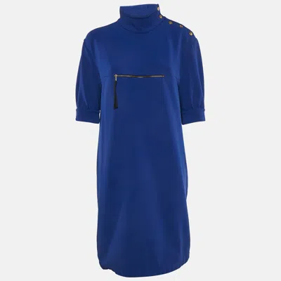Pre-owned Marni Royal Blue Stretch Crepe Zip Detail Short Dress M