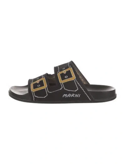 Pre-owned Marni Rubber Graphic Print Sandals In Black