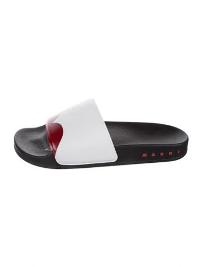 Pre-owned Marni Rubber Graphic Print Slides In White