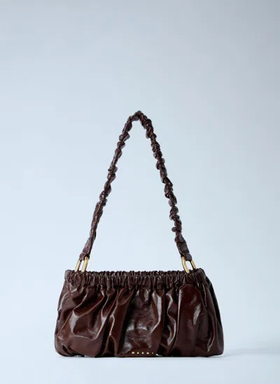 Marni Ruched Leather Shoulder Bag In Brown
