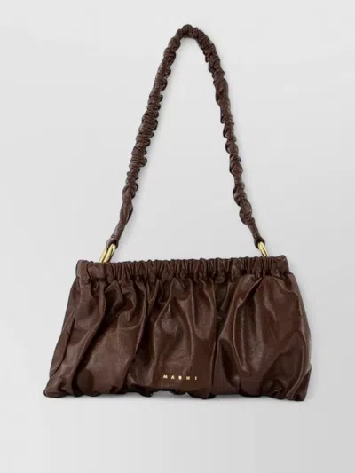 Marni Ruched Leather Shoulder Clutch Bag In Red