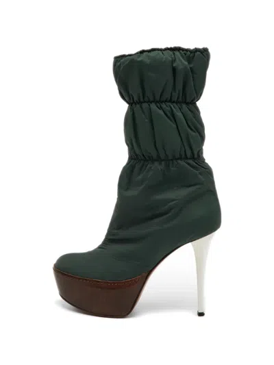 Pre-owned Marni Ruched Puffer Boots In Green