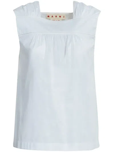 Marni Ruched Sleeveless Cotton Top In White