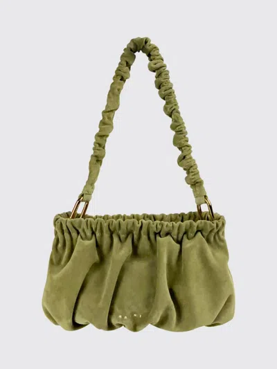 Marni Ruched Synthetic Suede Shoulder Bag In Green