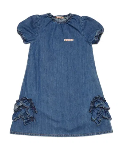 Marni Ruffle-detailed Denim Dress In Blue