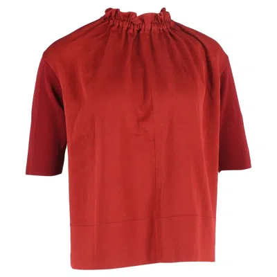 Marni Ruffle Neck Top In Red Cotton