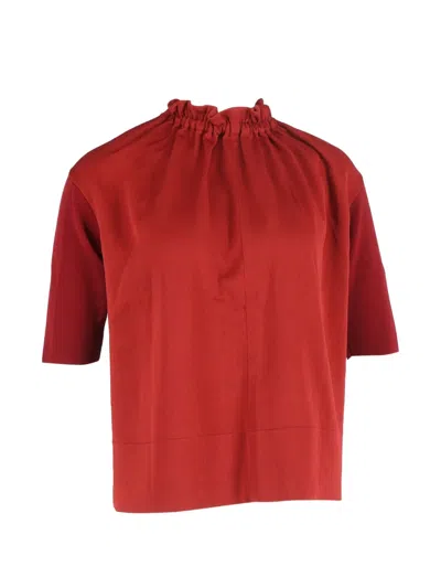Pre-owned Marni Ruffle Neck Top In Red