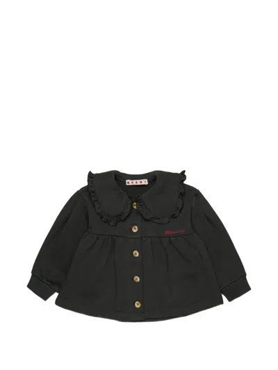 Marni Babies' Ruffle-collar Embroidered-logo Jacket In Black