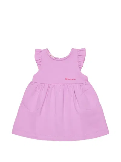 Marni Babies' Ruffled Embroidered Dress In Purple