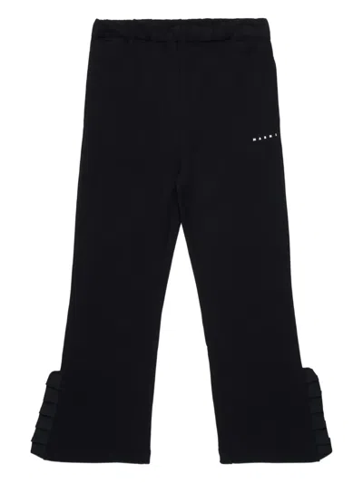 Marni Kids' Ruffled Logo Trousers In Black